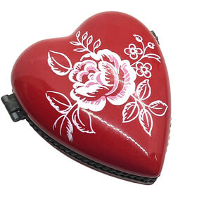 Hallmark Heart Trinket Box Porcelain Rose Painted Detail Retro Valentine Love